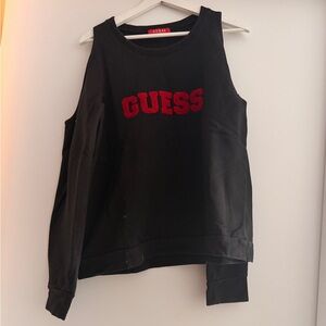 Guess vintage Black sweater with Red logo cold shoulder cotton blend size L